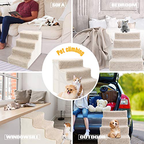 Masthome Dog Steps for Bed, 4-Step Dog Stairs for High Bed Sofa with Non-slip Plush Cover, Pet Ramp Stairs for Dogs & Cats - Send 6pc Non-slip Stickers - Image 7