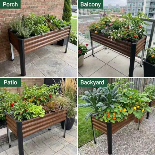 Image of SnugNiture Raised Garden Bed with Legs, 2PCS 48x18x32in Outdoor Metal Elevated Raised Planter Box for Backyard, Patio, Balcony