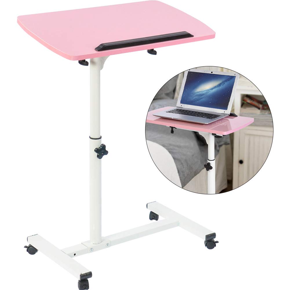 Wielofunkcyjne biurko na laptopa z kółkami, łóżkiem, sofą, książkami, przekąskami (różowy)