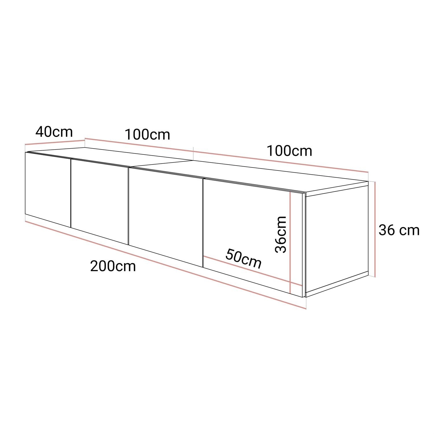 Lookway COLGANTE TV-Schrank 200 cm Kaschmir Matt | Hängende TV-Konsole, Optionale LED-Beleuchtung, Ohne LED-Beleuchtung