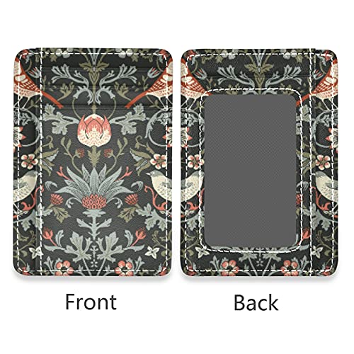 William Morris Flowers Birds On Dark Slim Minimalist Wallet, Front Pocket RFID Blocking Leather Credit Card Holder, Case Protector Covers for Men Women2