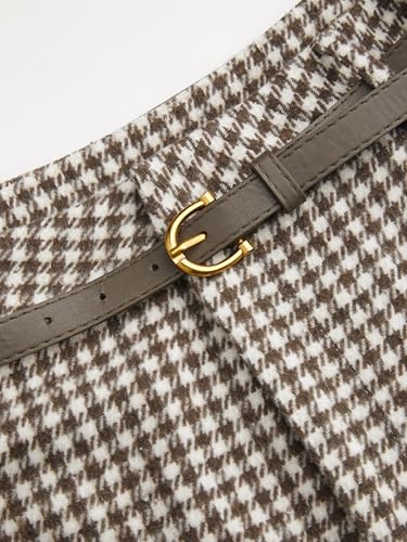CIDER Skirts for Women Houndstooth Plaid Skirts with Belt Cotton Blend Mid Waist Maxi Skirt Long Skirt2