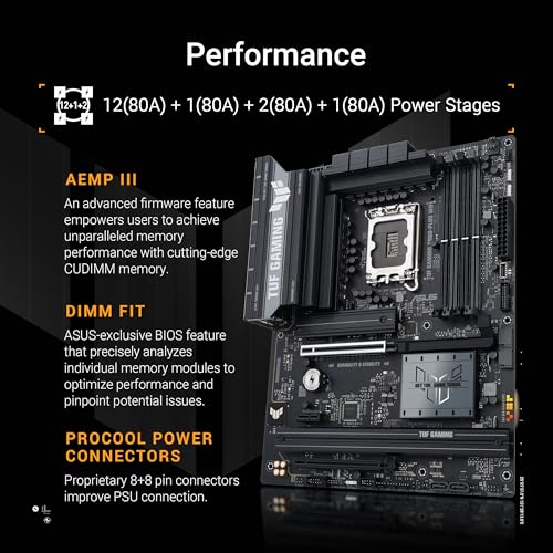 Image of ASUS TUF Gaming B860-PLUS WiFi B860 LGA 1851 ATX Motherboard, Intel Core Ultra Series 2 Ready, Advanced AI PC-Ready, 12+1+2+1 Stages, DDR5,PCIe 5.0, 3X M.2, Wi-Fi 7, 2.5Gb LAN, USB 20Gbps Type-C