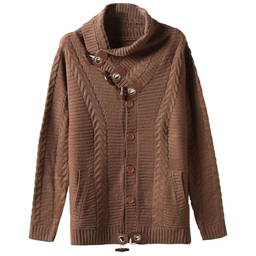 Men's Turtleneck Cable Knit Button Down Cardigan-Winter Cardigan Sweaters for Men