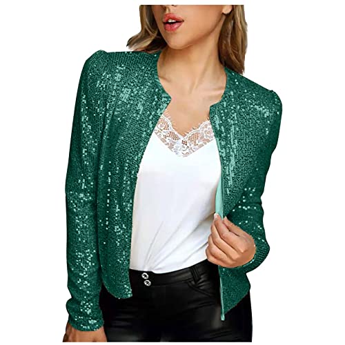 Womens Sequin Sparkly Hooded Blazer Jacket Coat for Women Sleeve V Neck Work Formal Blazer