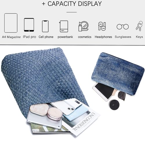Image of JINMANXUE Woven Tote Bag for Women, Fashion Hobo Handbag, Travel Top-handle Shoulder Bag, Beach Underarm Bag with Purse