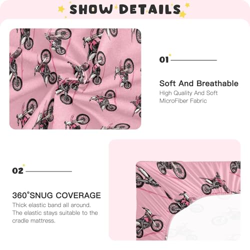 Image of Dirt Bike Motocycles Crib Sheets Soft Breathable Fitted Baby Crib Sheets Mattress Cover for Girls Boys, 52 inch x 28 inch x 9 inch