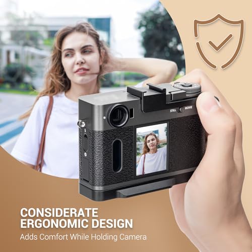 Image of JJC Metal Thumb Rest Grip for Fuji Fujifilm X Half Digital Camera, Hot Shoe Thumb Support for Stable and Safe Hand Hold, with Cold Shoe Adapter Mount for LED Light Microphone Attachment, Silver Color