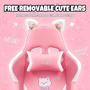 Pink Gaming Chair with Cat Paw Lumbar Cushion and Cat Ears, Ergonomic Computer Chair with Footrest, Reclining PC Game Chair for Girl, Teen Pink Gaming Chair with Cat Paw Lumbar Cushion and Cat Ears Ergonomic Computer Chair with Footrest Reclining PC Game Chair for Girl Teen