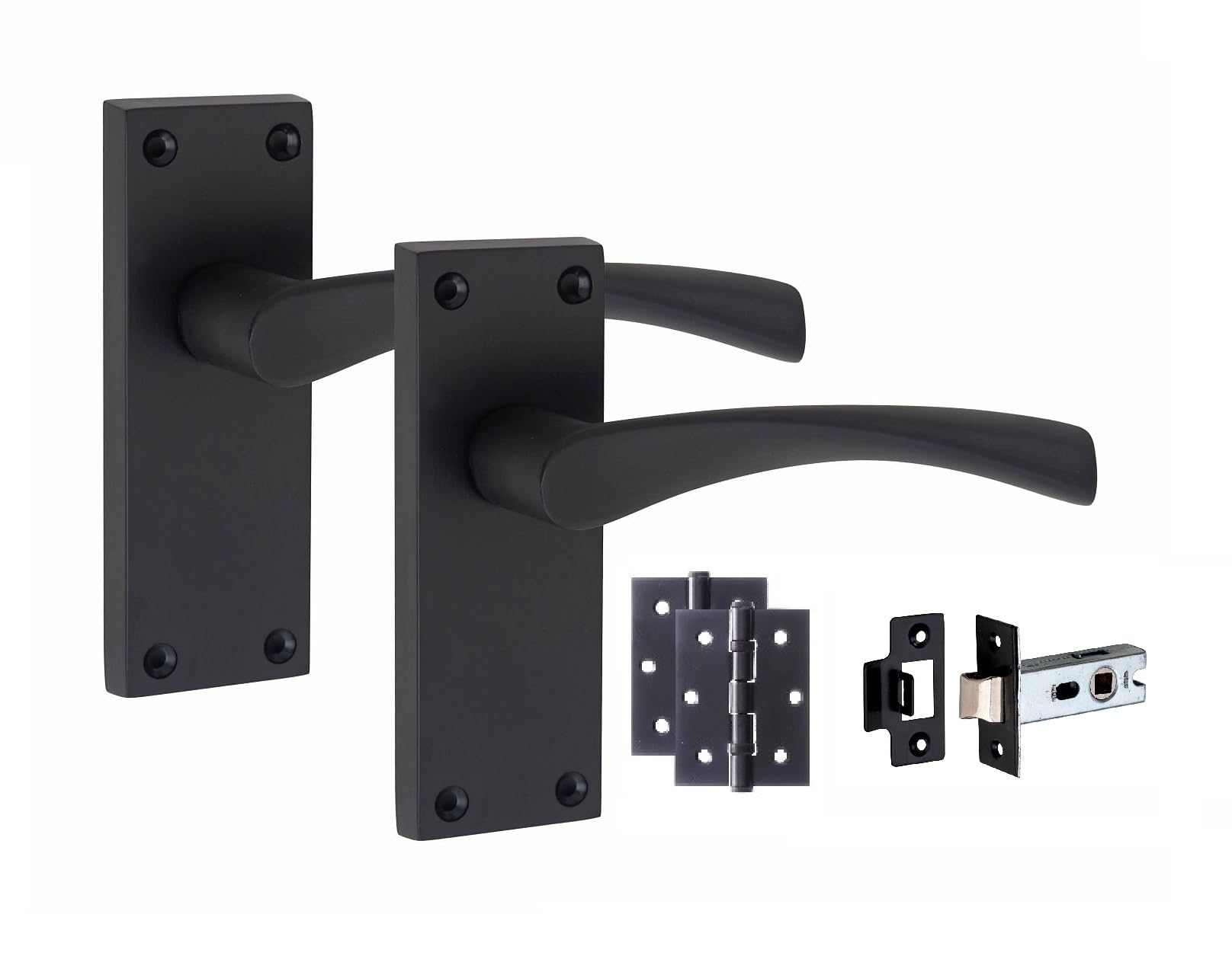 Golden Grace 1 Set Victorian Scroll Astrid Handle Latch Internal Door Handles Matt Black Pair Of 3" Ball Bearing Hinges & Latches Pack 120X40mm from B&Q