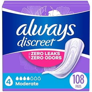 Always Discreet Adult Incontinence Pads for Women, Moderate Absorbency, Regular Length, Postpartum Pads, 108 CT (Packaging May Vary)