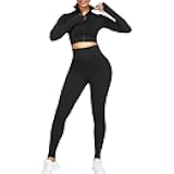 JOYMODE Women's Workout Sets 2 Piece long sleeve High Waist Legging set Crop Top Gym