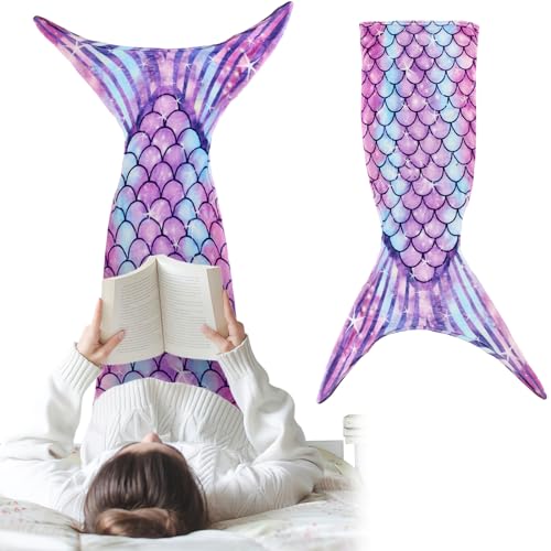 FainFun Meerjungfrau-Kuscheldecke mit Flosse - Anti-Kick-Steppdecke für...