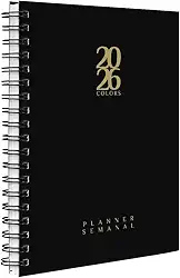 Agenda Planner Semanal 2026 Solid Colors Preto Ouro