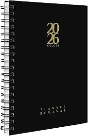 Agenda Planner Semanal 2026 Solid Colors Preto Ouro