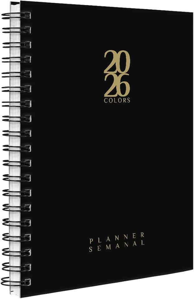 Agenda Planner Semanal 2026 Solid Colors Preto Ouro
