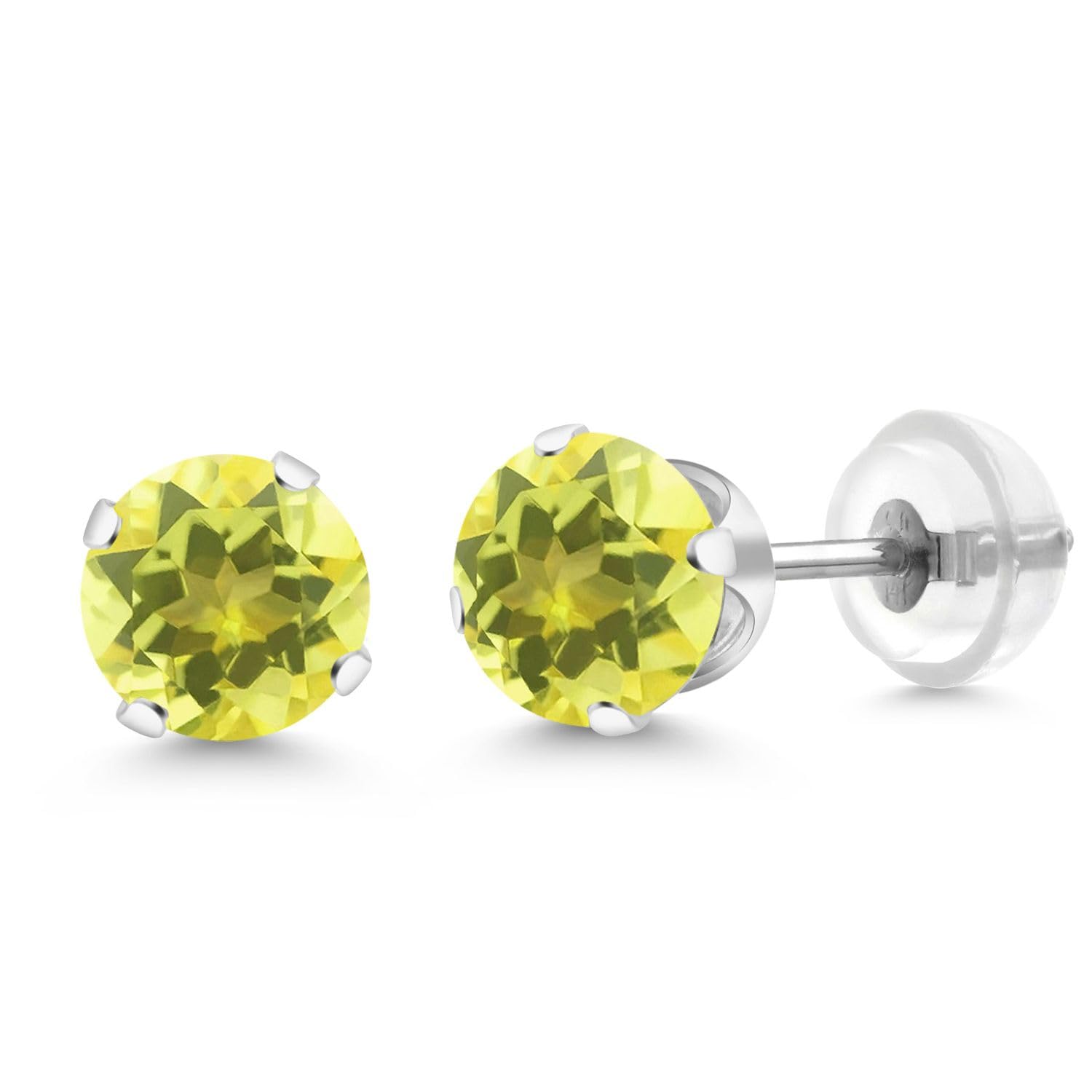 Gem Stone King 14K Gold Gemstone Birthstone Solitaire Stud Earrings | Round 6MM | Gold Earrings For Women Men