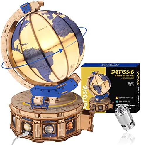 Datissic 3D Electric Wooden Puzzles for Adults - LED Illuminated Wood Globes Arts and Crafts for Adults, Puzzle Box DIY Craft Kits for Adults Teens Men, Brain Teaser Puzzles Gifts for Family Friends