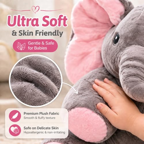 Image of Monex Musical Elephant Plush Toy for Babies & Kids | Peek-a-Boo Singing Elephant with Flappy Ears | Soft Stuffed Animal Interactive Toy for Toddlers, Infants & Gift Purpose (Pink)