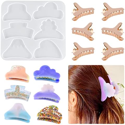 Koonafy Claw Clip Resin Mould Kit, Hairpin Resin Silicone Mould, Jewelry Epoxy Casting Mold, DIY Casting Kit Molds with 6 Golden Shark Clip for Hair Clip Claw Hairpin (Claw Clip Mould) Cover