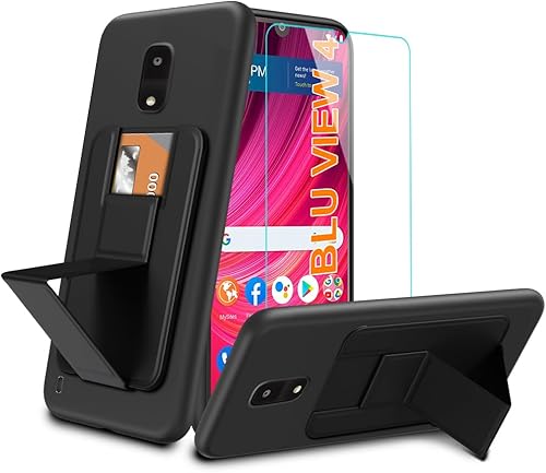 Miniatura 1 de BLU View 4 Funda para teléfono BLU View 2 B135DL 2023 con protector de pantalla de vidrio templado, tarjetero, ranuras plegablescartera con soporte,