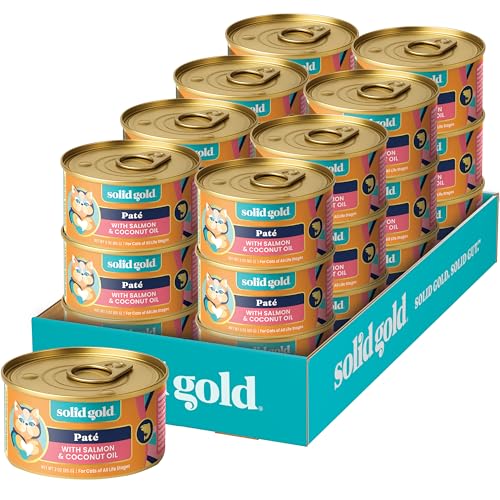 Image of Solid Gold Wet Cat Food Pate in Coconut Oil - Healthy Canned Cat Food Pate w /Real Salmon, Omega Fatty Acids, Vitamins & Minerals - Grain Free & Gluten Free Canned Meals for Cats & Kittens - 24ct /3oz