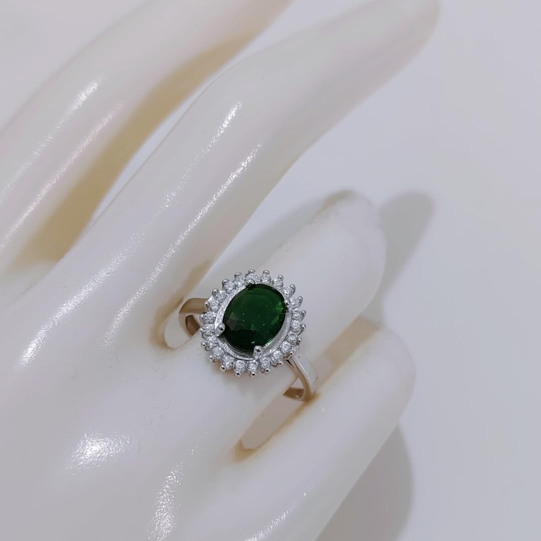 Anello regolabile Kate in Argento 925 ovale regolabile pietra verde zirconi bianchi taglio brillante argento rodiato Anello Donna e Ragazza Classico ed elegante