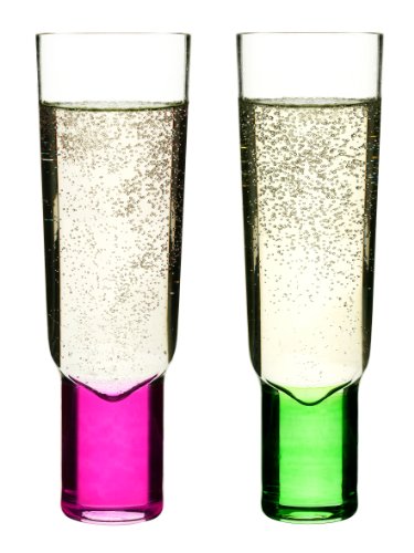 Sagaform Hand-Blown Champagne Glasses, Pink/Green, Set of 2