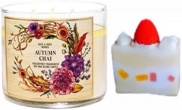 Autumn Chai - White Barn Bath/Body Works- 3-Wick Scented Candle 14.5 OZ Burns 25-45 Hours with Strawberry Cake Soap Natural