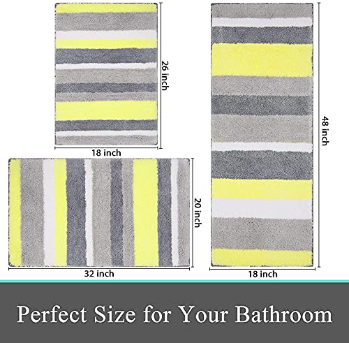 Vaukki 3 Piece Bathroom Rugs Set, Non Slip Shaggy Microfiber Bath Shower Mats Set, Plush Absorbent Washable Bath Rugs Runner For Bathroom, Tub And Shower (18''X26''+20''X32''+18''X48'', Yellow) #TOP6