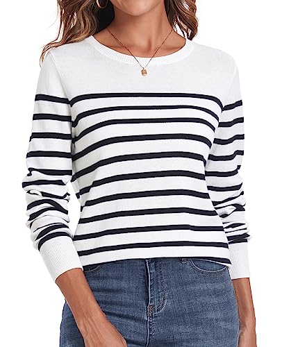 Image of QUALFORT Women's 100% Cotton Sweater, Basic Lightweight Long Sleeve Pullover