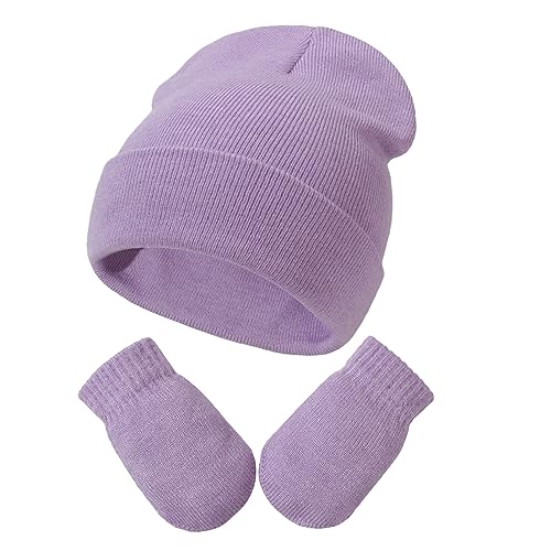 Image of Baby Beanie Hat Gloves Set, Kids Winter Warm Knit Hat with glvoes,Toddler Soft Beanie for Little Boys Little Girls Children