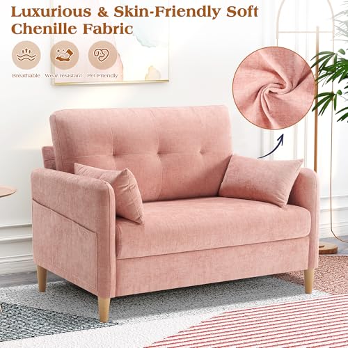 Image of Hanherry Loveseat Couch,Small Sofa for Living Room, Comfy Chenille Fabric Love Seat for Bedroom with Throw Pillow,Removable Cushion Cover,Couches for Small Space,Apartment,Dorm