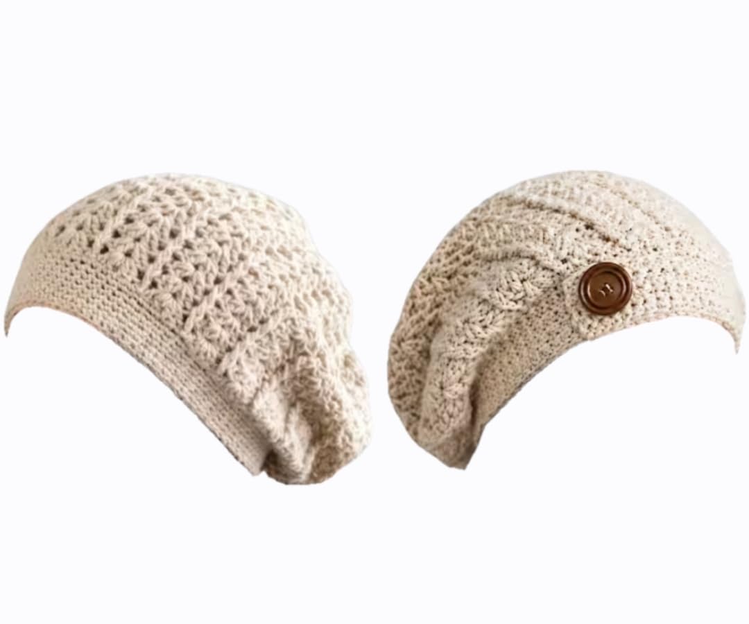 Handmade Crochet Beanie Cap, Beige, Unisex, One Size Fits All-image-9