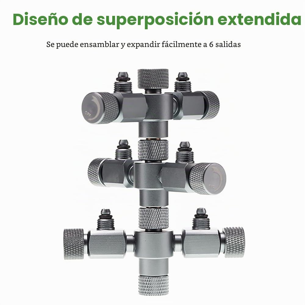 MiOYOOW Divisor de CO2 para Acuario, regulador de CO2 para Acuario, válvula de Aguja Doble de precisión de aleación de Aluminio, apilable de 2 vías para Contador de Burbujas