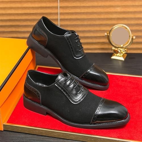 Mens Two Tone Lace Up Oxfords Shoes Fashion Patchwork Leather Low Heels Square Toe Dress Shoes Vintage Wing Tips Hand Stitched Colorblock Business Formal Derby Shoes for Men2
