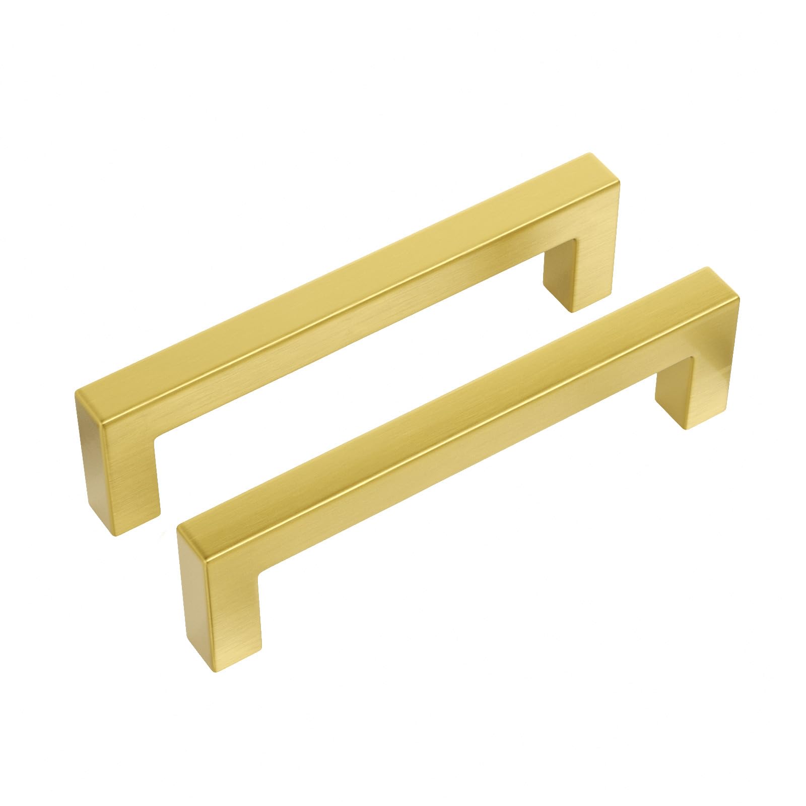 Haidms Confezione da 10 maniglie per armadietti da 10 cm, color oro spazzolato, per cassetti, in acciaio inox, quadrate, moderne, per cucina e bagno