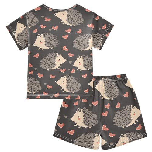 ALAZA Hedgehog Red Love Heart Pajamas Short Sleeve 2 Piece Sleepwear Top and Bottom Pajama Set Unisex2