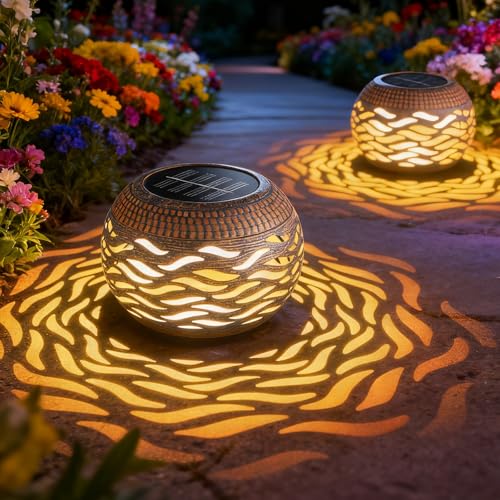 Solar Lanterns Outdoor Waterproof 3 Mode Retro Metal Solar Lantern Lights - 8 Color Changing Decorative Table Lantern Gifts for Women- Garden Yard Patio Outside & Indoor Tabletop Decor 2 Pack