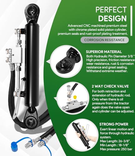 Image of Hydraulic Top Link Cat. 1-1 (18 1 /8 inch - 26 3 /8 inch, 3 /4 inch Hole) with Locking Block with 2 x Hose, SPH320032 2-Way Check Valve Hydraulic Cylinder for Tractor Excavators and Class 1& 2 Equipment