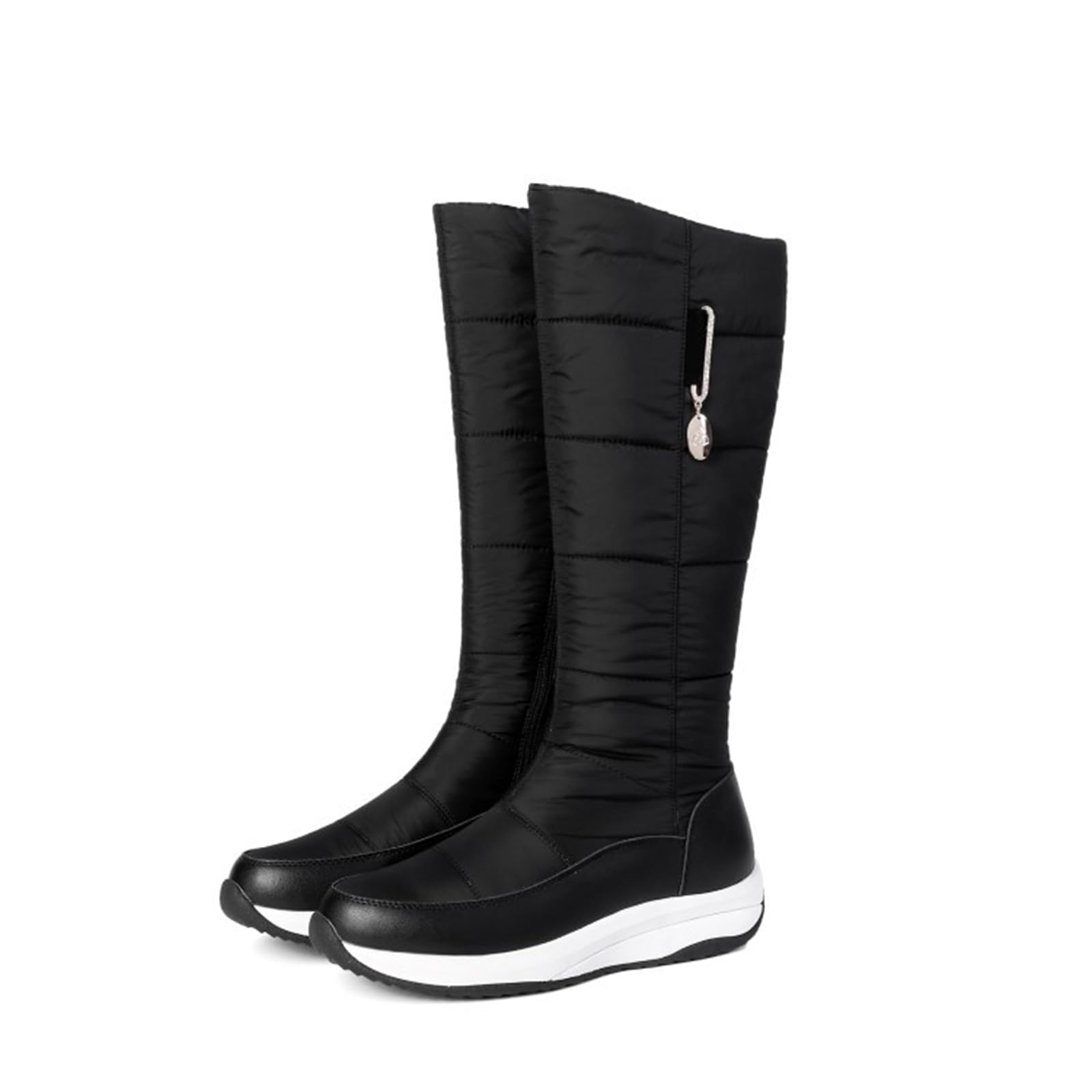 Womens Winter Side Zipper Snow Boots Waterproof Rainproof Warm Fur Lined Knee-High Boots Suitable For Down Jackets Snowy