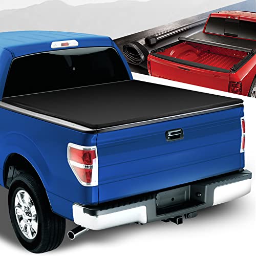 Auto Dynasty Soft Roll-up Truck Bed Tonneau Cover Compatible with 2004-2014 Ford F-150 5.5Ft/66Inch Fleetside Bed, Matte Black Soft Vinyl Top
