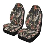 QUGRL Griffins Red Roses Car Front Seat Covers Embroidery 2 Pack Universal Automotive Interior Bucket Seats Cover Protector Black with Storage Pockets Fit Most Cars Trucks SUVs