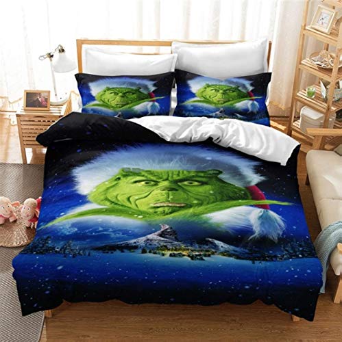ysldtty 3D Bettwäsche Set Grün Monster Grinch Cartoon Bettbezug Kissenbezüge Home Textile H1350U 135CM x 200CM Mit 2-teiligem Kissenbezug 50CM x 75CM