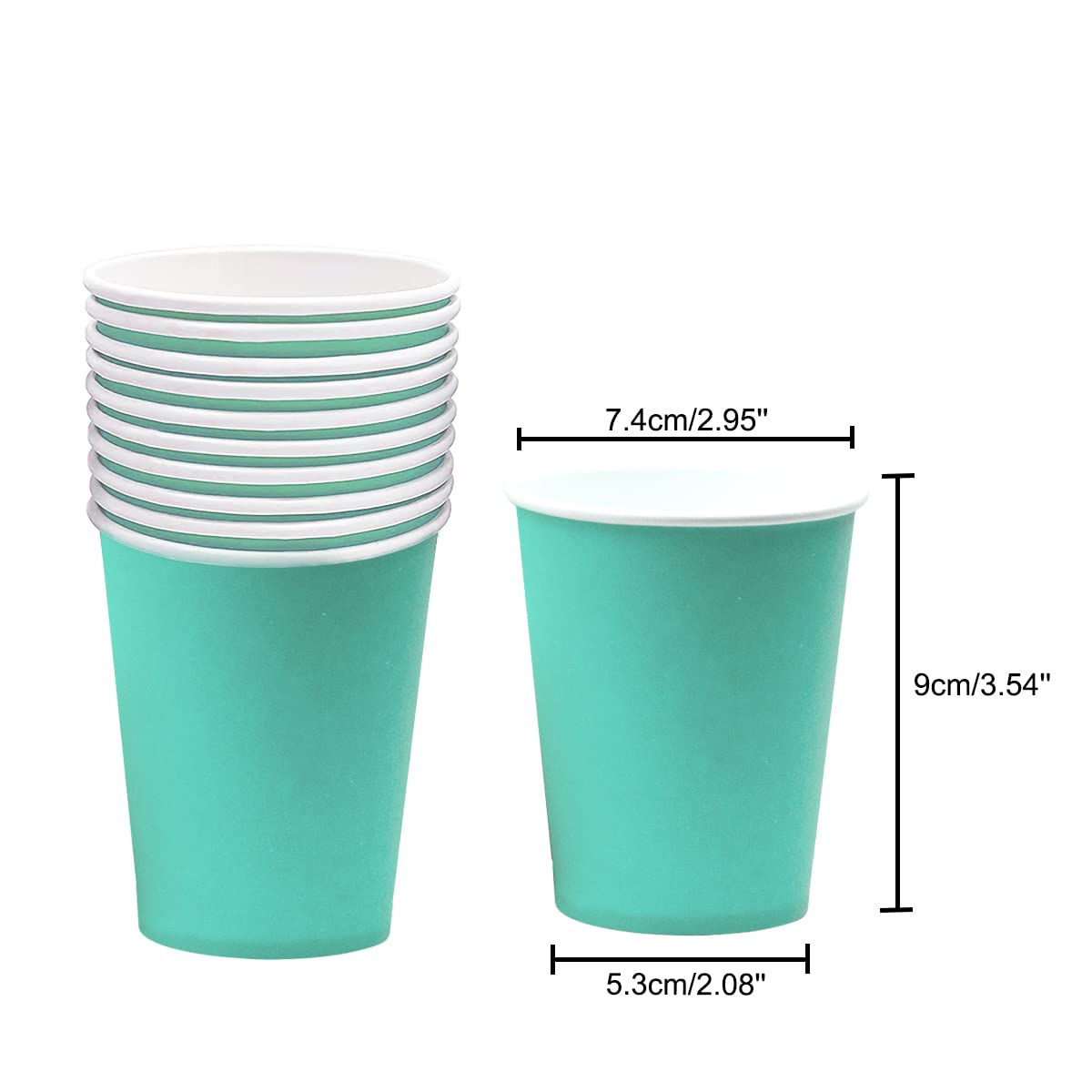 Yuxitia Disposable Paper Cups,60pcs Color Paper Cups for DIY Wedding Party Picnic BBQ Travel and Event 8OZ (Aqua Blue) - Image 2