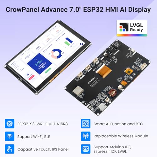 Image of ESP32 Display, 7 Inch Advance HMI ESP32-S3 IPS Touchscreen with Acrylic Case, Support AI Speech Interaction, 800x480 Resolution, Up to 240MHz Frequency, Compatible with Arduino, ESP-IDF