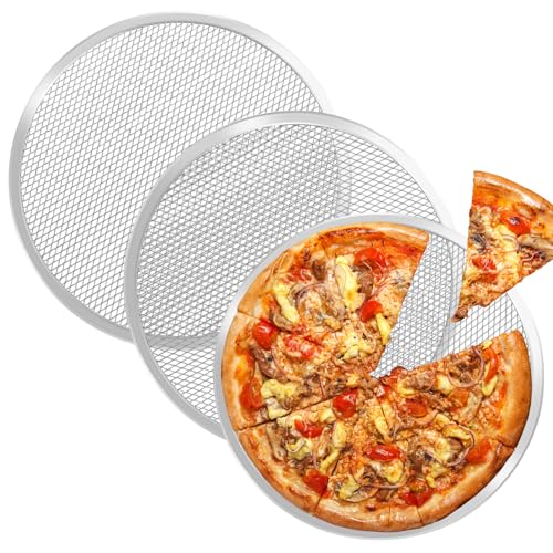3 Pack Pizza Tray 11 Inch Aluminum Pizza Pan Screen Round 27.9cm Pizza Mesh Baking Sheet Trays for Oven