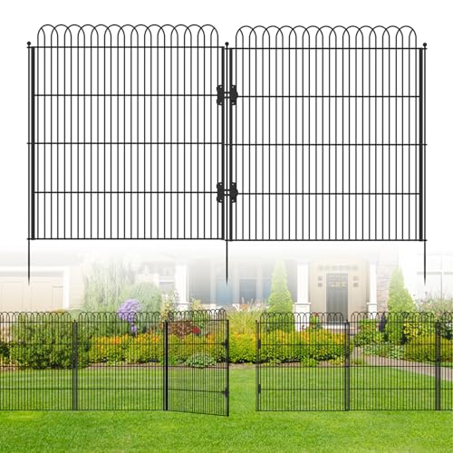 10 Panels No Dig Tall Decorative Garden Fence with Double Lock, 40 in(H) X 24 ft(L) Animal Barrier Fencing Outdoor for Yard,Rustproof Metal Garden Edging and Borders, Temporary Ground Stakes