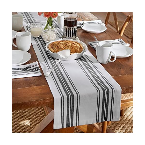 Elrene Home Fashions Living Homestead Stripe Table Runner, Farmhouse Kitchen Decor for Holiday or Everyday Use, 13" x 70", Black/White