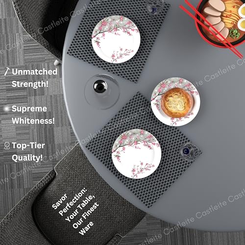Image of Castleite Piccolo Melamine Quarter Plates Set of 6 - Size 8', Non Breakable, Round Designer Plate for Serving Snacks, Breakfast, Lunch or Dinner at Home, Kitchen, or Cafe, Stainless Rouge Blush